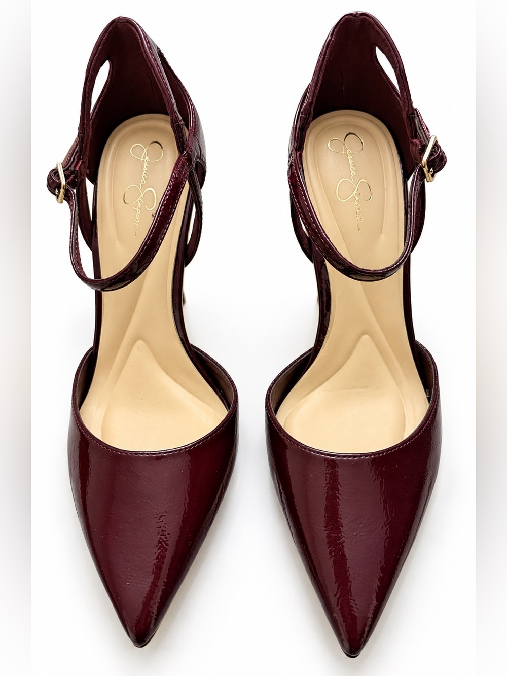 Jessica Simpson Burgundy Pointed Toe Ankle Strap Pumps Size 7.5